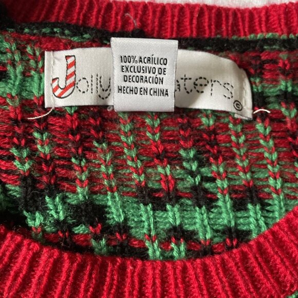 Ugly Christmas Sweater With Llama Wearing Sunglasses & Bells Red Green Black Acr - Picture 7 of 9